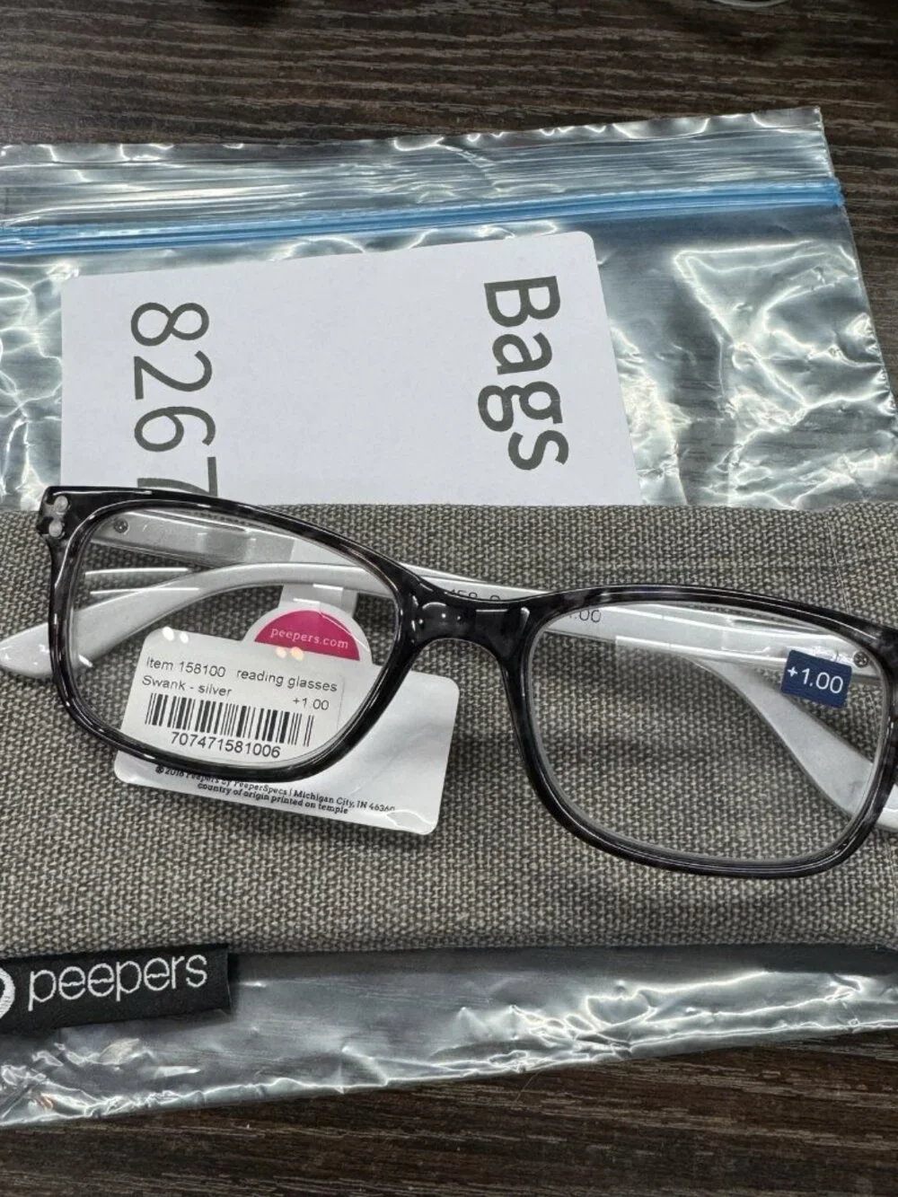Peepers swank Readers +1.00 in Silver Tortoise Shell w Soft Case reading glasses